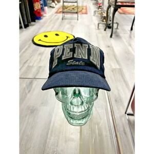 Vintage 1980s Penn State Embroidered Blue Corduroy Snap Back Hat USA Made OSFA
